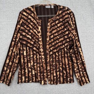 Travelers Collection Chico's Animal‎ Leopard Brown Stripe Jacket Sz L 12 Sheer